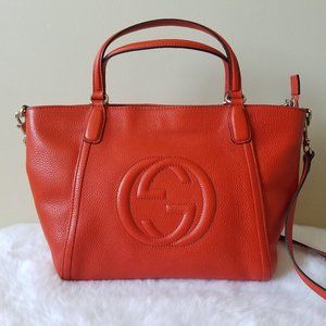 GUCCI Soho 2 Way Convertible Leather Top Handle Satchel Bag